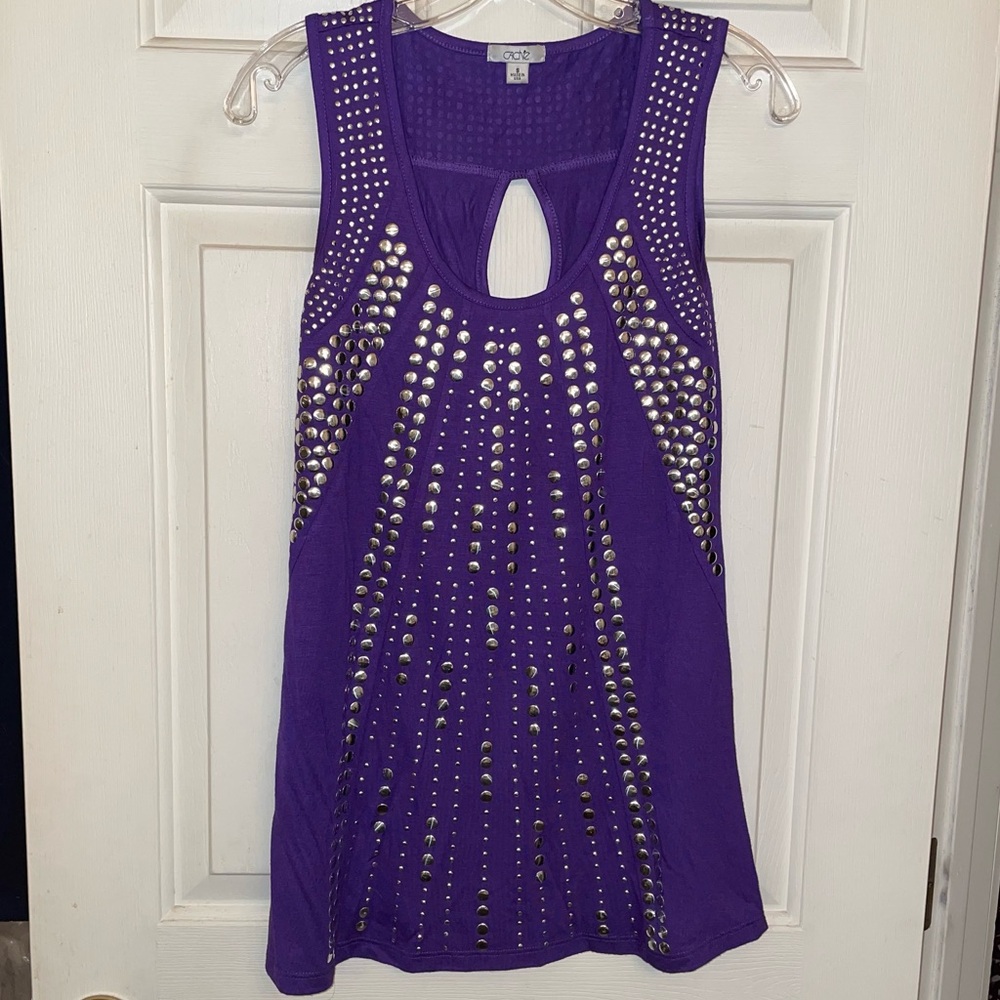Cache Purple Studded Long Tank Top - Picture 1 of 6